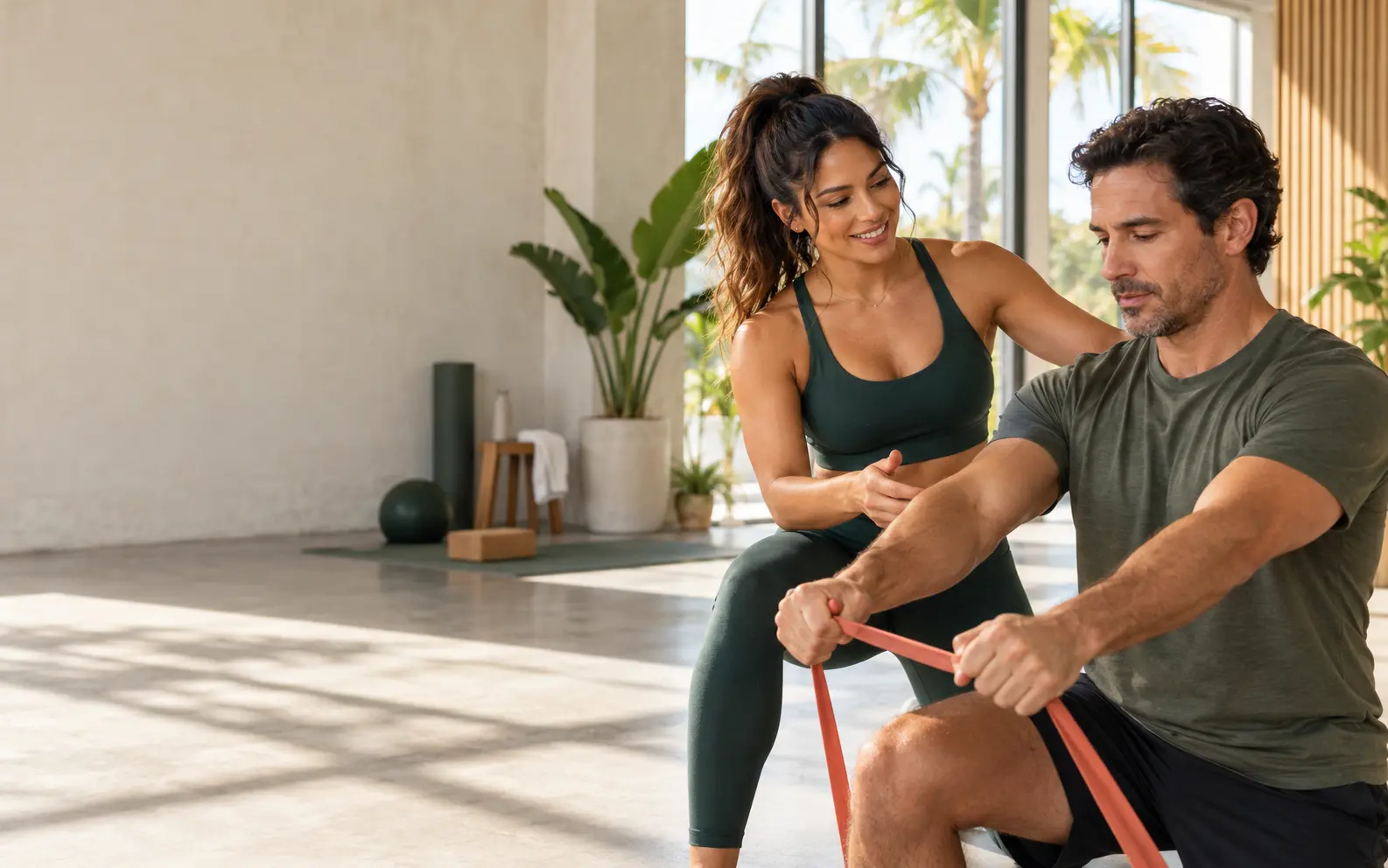 Personal trainer guiding a fitness session